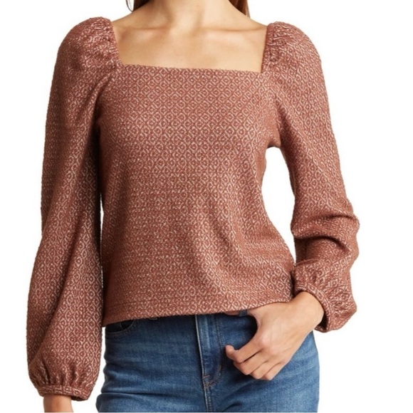 Madewell Jacquard Puff Sleeve Top Size XXS in Color Dark Merlot Brown - Picture 1 of 6